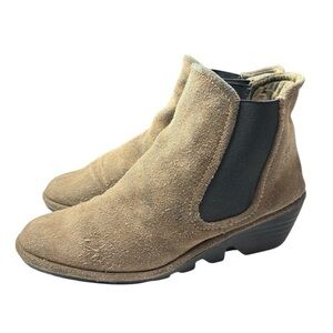 Fly London Boots 39 Yade Ankle Booties Wedge Pull On Brown Suede P500426003